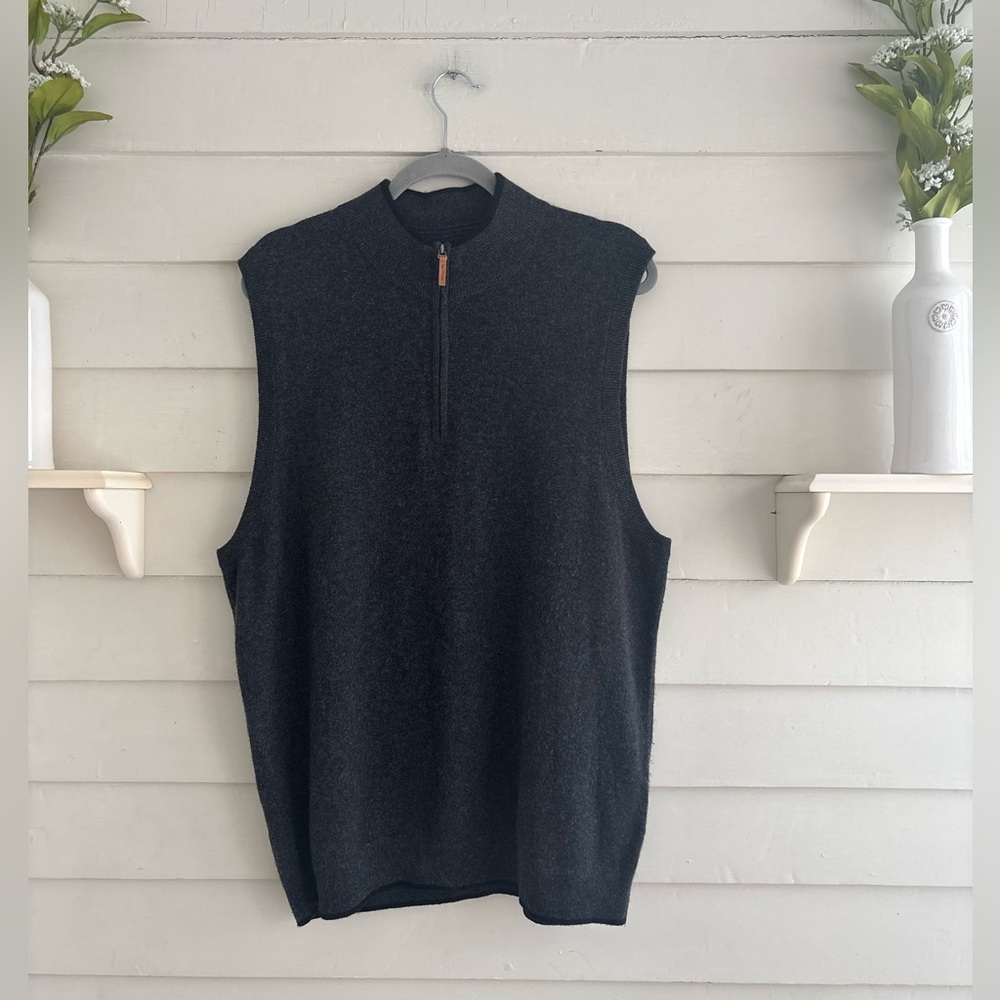 John W. Nordstrom Cashmere Dark Gray Quarter Zip Sleeveless Sweater Size XL